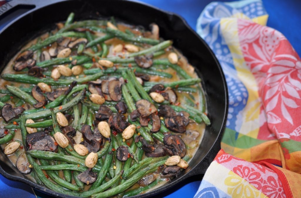 Baked String Beans with Mushrooms & Roasted Garlicy Almonds