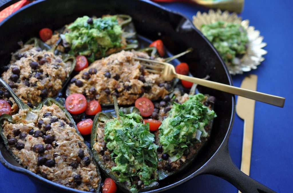 Stuffed Pasilla Chili with Quinoa, Tuna, and Black Chickpeas