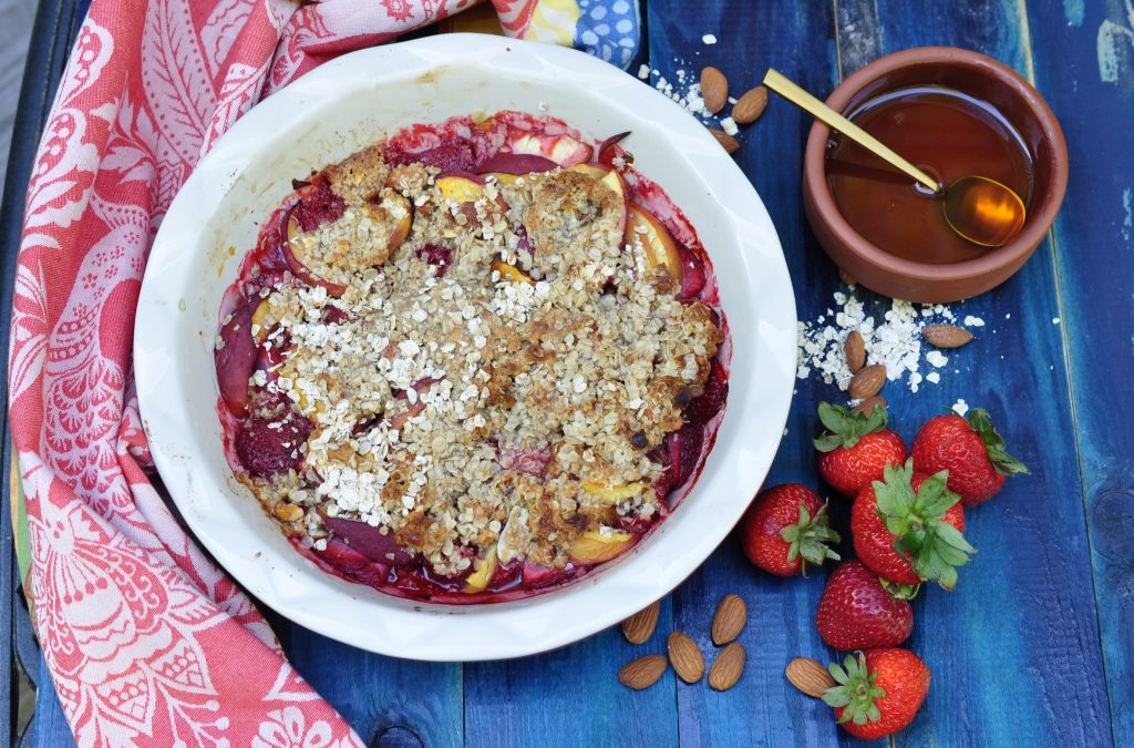 Peach & Strawberry Cobbler with Oats & Almonds