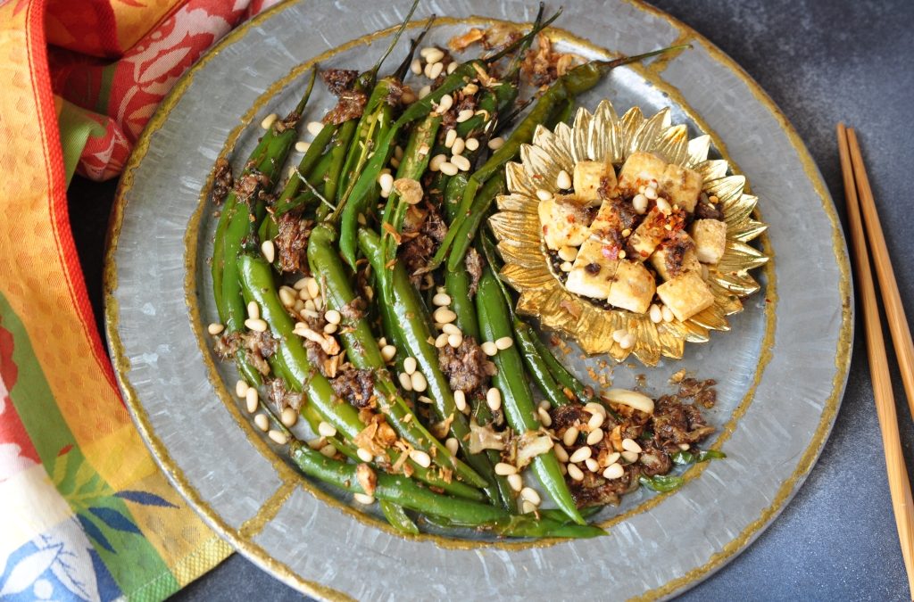 Garlicy Shishito Peppers with Anchovies and Pine Nuts