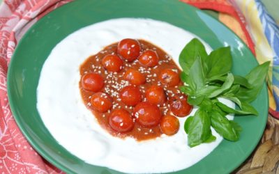 Labneh, & Cherry Tomato Dip with Basil Leaf