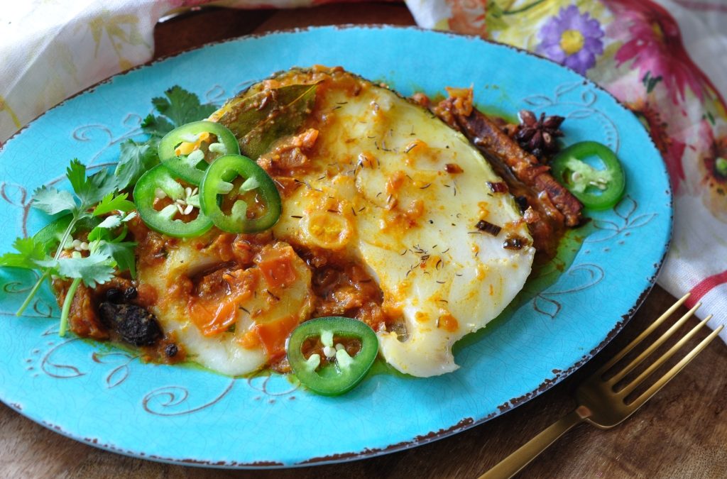 Fish Curry with Caramelized Onions, Tomatoes and Aromatic Spices