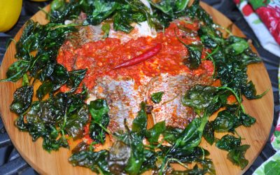 Red Snapper with Spicy Bell Pepper Relish & Crispy Spinach