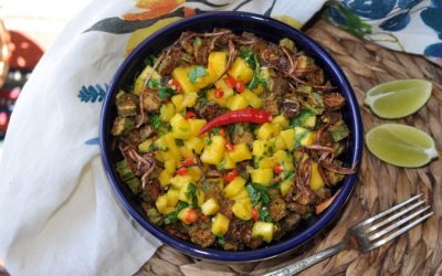 Crispy, Spicy Okra Fried With Mango Salsa