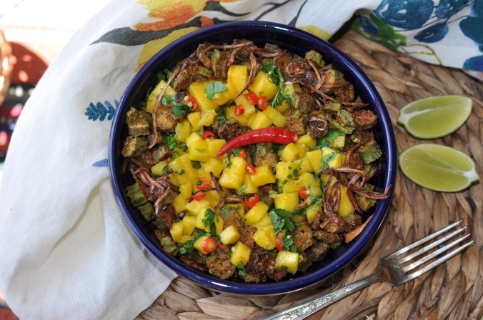 Crispy, Spicy Okra Fried With Mango Salsa
