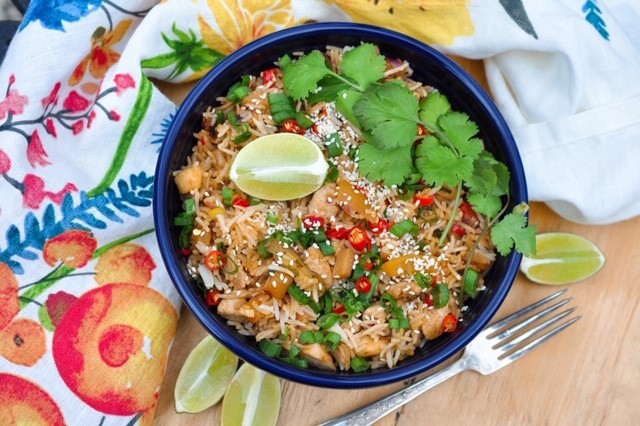 Spicy Kimchi Chicken Fried Rice with Coconut Milk