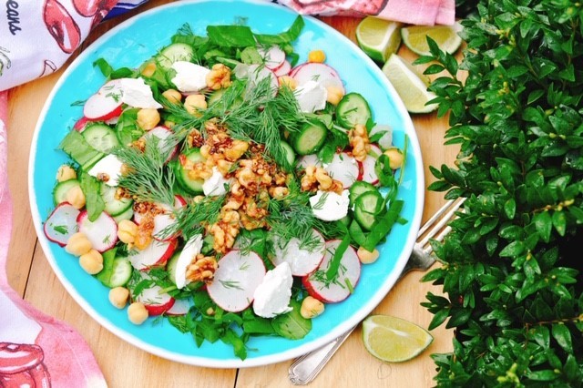 Radish Salad with Labneh, Walnuts, and Chickpeas